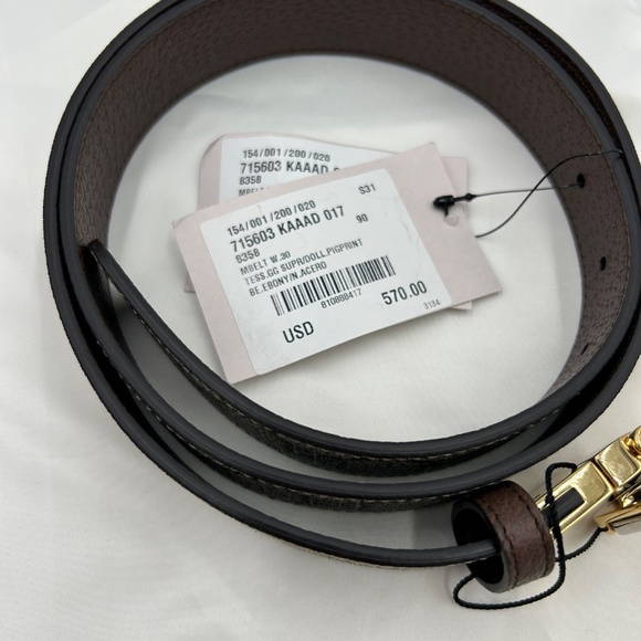 Men’s Gucci, iconic GG interlocking G belt, reversible size 90 cm made in Italy - Picture 2 of 12